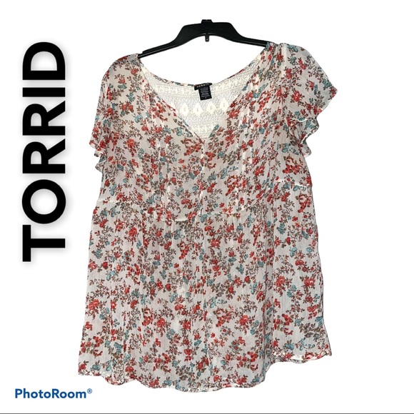 torrid Tops - Torrid floral semi-sheer blouse short sleeve shirt